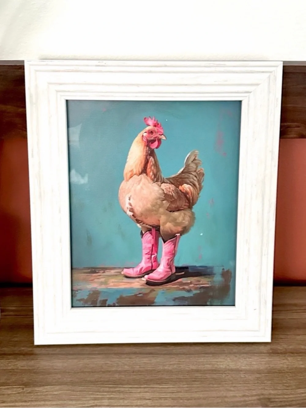 Pink Cowboy Boots Chicken Canvas Art Print Quirky Farm Art Framed Western Art